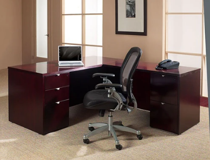 New - Kenwood L Shape Desk w/ x Pedestals