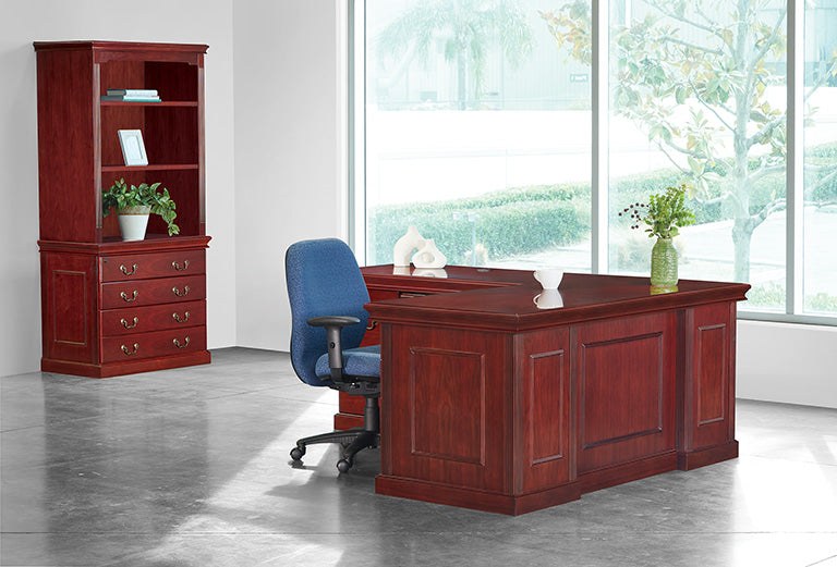 New - Townsend L Shape Desk with Bookcase