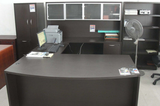 U Shape Bow Front Desk w - Glass Hutch. Office Furniture located in Mission Viejo, Orange County, CA 33.619850, -177.680500