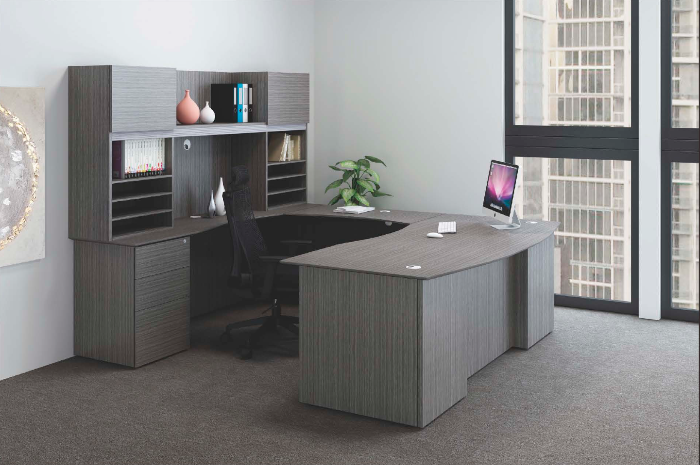 Driftwood Series Bowfront U-Shape Desk with Hutch. Office Furniture located in Mission Viejo, Orange County, CA 33.619850, -177.680500