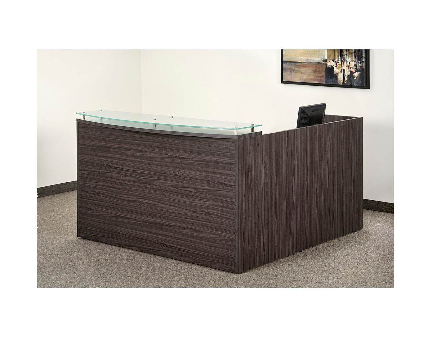 Reception Desk with Floating Glass Transaction Counter. Office Furniture located in Mission Viejo, Orange County, CA 33.619850, -177.680500