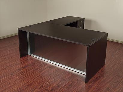 Napa L-Shape Desk with Frosted Glass Modesty Panel. Office Furniture located in Mission Viejo, Orange County, CA 33.619850, -177.680500