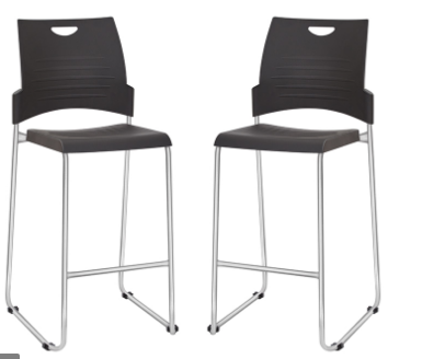 TALL BLACK STACKING AND GANGING CHAIR WITH PLASTIC SEAT AND BACK WITH CHROME FRAME