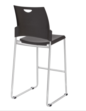 TALL BLACK STACKING AND GANGING CHAIR WITH PLASTIC SEAT AND BACK WITH CHROME FRAME