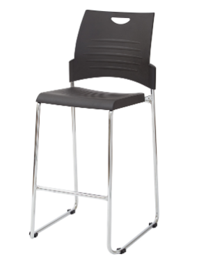 TALL BLACK STACKING AND GANGING CHAIR WITH PLASTIC SEAT AND BACK WITH CHROME FRAME