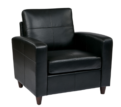 Black Bonded Leather Club Chair w Espresso Finish Legs