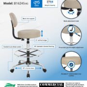Boss Office AM Vinyl Medical/Drafting Stool with Back, Beige
