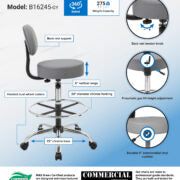 Boss Office AM Vinyl Medical/Drafting Stool with Back, Grey