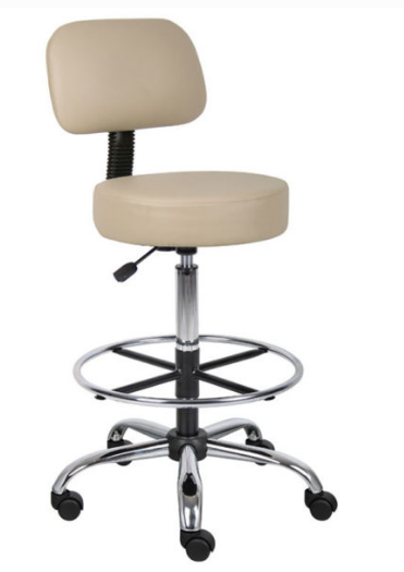 Boss Be Well Medical Spa Professional Adjustable Drafting Stool with Back and Removable Foot Rest