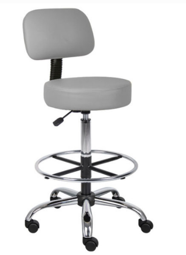 Boss Be Well Medical Spa Professional Adjustable Drafting Stool with Back and Removable Foot Rest