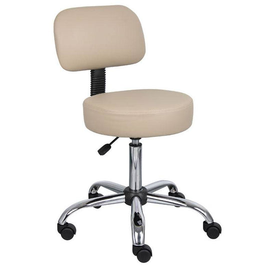 Boss Office AM Vinyl Be Well Medical Spa Professional Adjustable Stool with Back, Beige