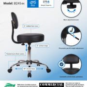 Boss Office AM Vinyl Be Well Medical Spa Professional Adjustable Stool with Back, Black