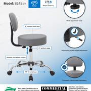 Boss Office AM Vinyl Be Well Medical Spa Professional Adjustable Stool with Back, Grey