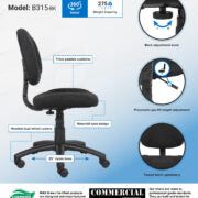 Boss Perfect Posture Deluxe Office Task Chair without Arms, Black