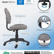 Boss Perfect Posture Deluxe Office Task Chair without Arms, Grey