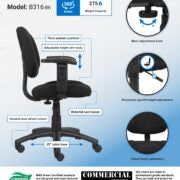 Boss Perfect Posture Deluxe Office Task Chair with Adjustable Arms, Black