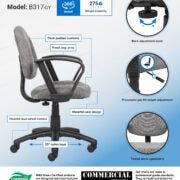 Boss Perfect Posture Deluxe Office Task Chair with Loop Arms, grey