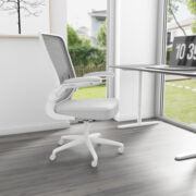 Boss Grey Mesh, Flip Arm, Task Chair, White Frame