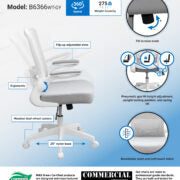 Boss Grey Mesh, Flip Arm, Task Chair, White Frame