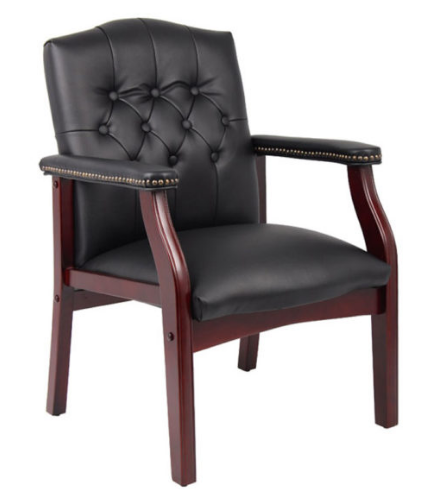 Boss Traditional Black Caressoft guest, accent or dining chair W/ Mahogany Finish