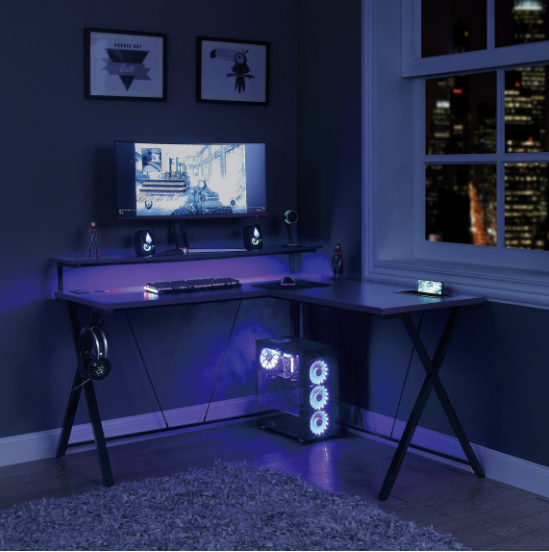 Checkpoint Battle Station L Shaped Gaming Desk with LED Lights