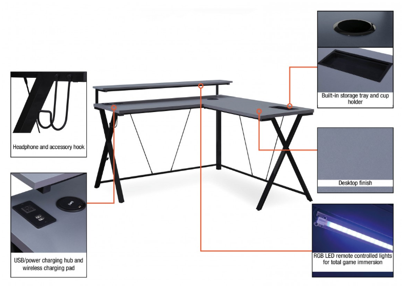 Checkpoint Battle Station L Shaped Gaming Desk with LED Lights. Office Furniture located in Mission Viejo, Orange County, CA 33.619850, -177.680500