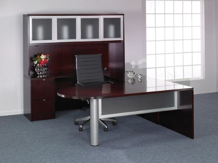 New - Kenwood U Shape "P" Desk with Glass Hutch