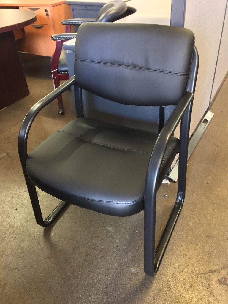 Boss Leather Sled Base Side Chair W/ Arms