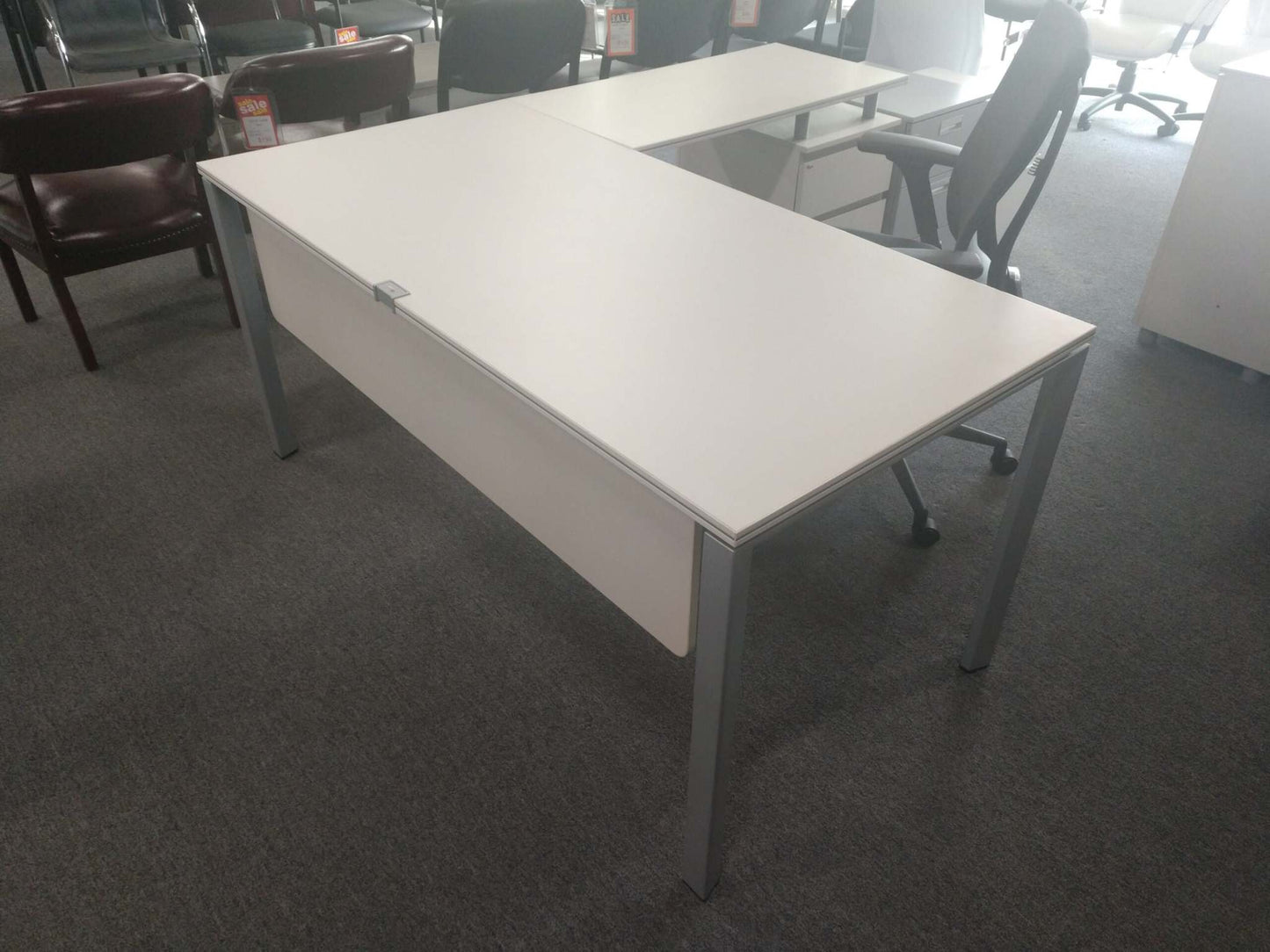 New - White L Shape Desk w/ Modesty Panel by Fursys