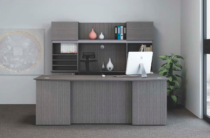 New Driftwood Series Bowfront U-Shape Desk with Hutch by BOSS