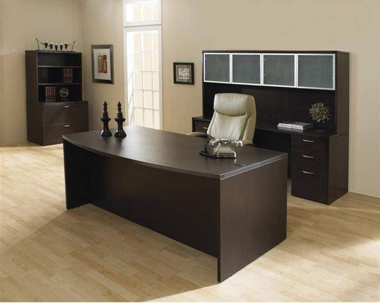 New Napa Bowfront Desk + Credenza Set with Hutch with Glass